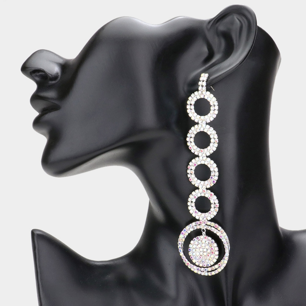 Silver CZ Pave Rhinestone Crystal Dangle Earrings Fancy Formal Statement Jewelry